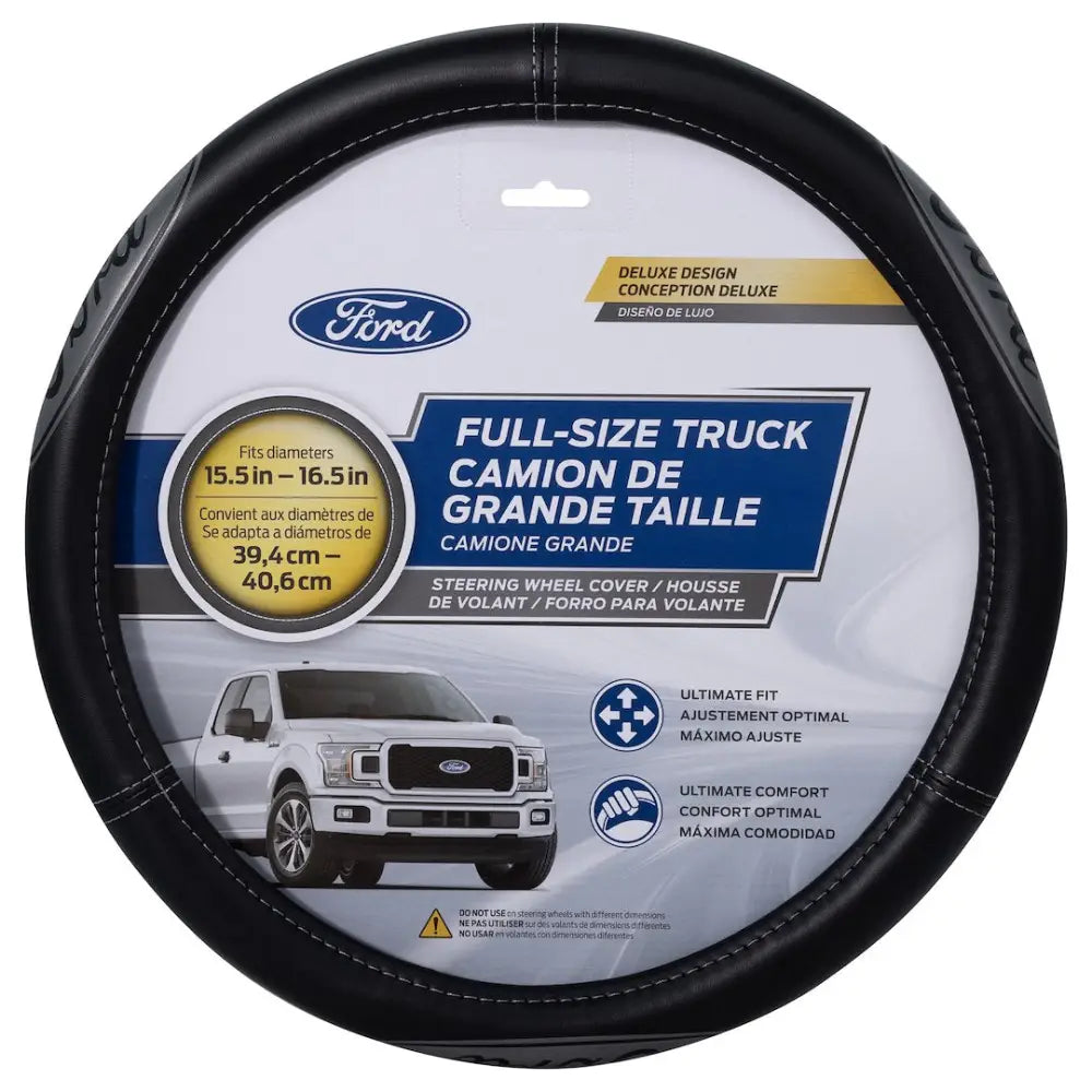 Plasticolor Comfortable Leather-Like Feel Steering Wheel Cover 008567R01 - Ford Deluxe Truck Size Swc