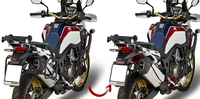 Motorcycle luggage rack comparison with PLR1144 Side Case Hardware for matte black hard luggage mounting