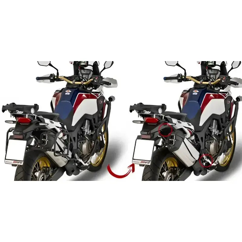 Motorcycle luggage rack comparison with PLR1144 Side Case Hardware for matte black hard luggage mounting