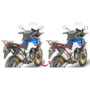 Honda Africa Twin with matte black soft luggage mounted using PLR1161 Side Case Hardware for easy hard luggage mounting
