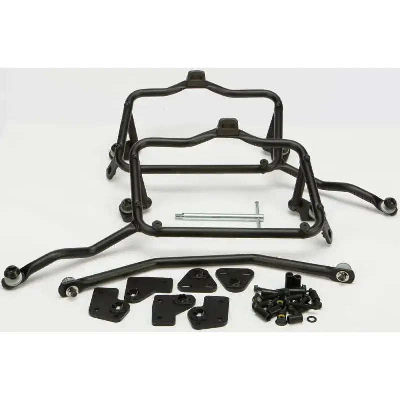 Black motorcycle luggage mounting hardware for matte black hard luggage mounting on bikes