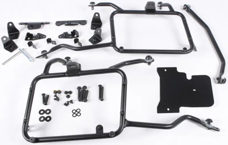 Motorcycle luggage rack kit with mounting hardware for hard luggage mounting on BMW