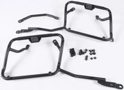 Motorcycle luggage racks with mounting hardware for hard luggage mounting in matte black