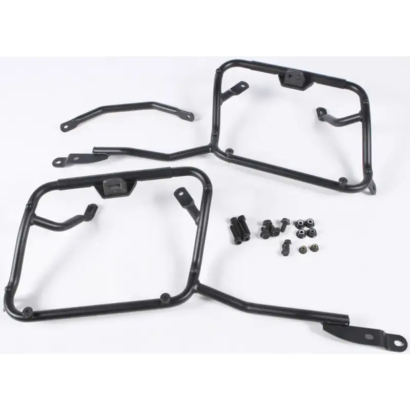 Motorcycle luggage racks with mounting hardware for hard luggage mounting in matte black
