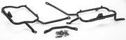 Motorcycle saddlebag mounting racks with hardware for hard luggage mounting in matte black