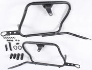 Black motorcycle pannier racks with mounting hardware for matte black hard luggage mounting