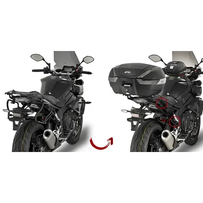 Matte black motorcycle with hard luggage mounting hardware for side case V35
