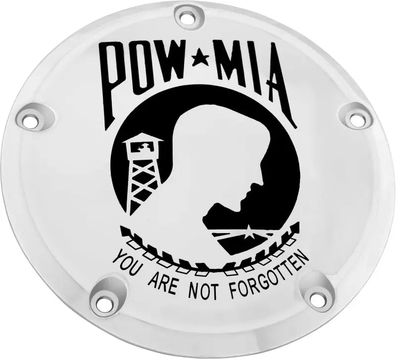 CUSTOM ENGRAVING POW01-46 7 M8 Flt/Flh Derby Cover Pow Mia Chrome