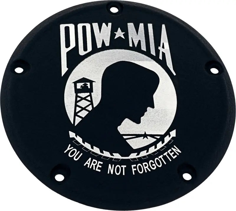 CUSTOM ENGRAVING POW02-46BG 7 M8 Flt/Flh Derby Cover Pow Mia Black