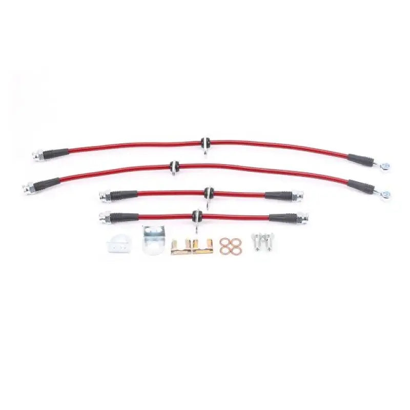 Red braided brake hose kit for Honda Fit from Power Stop with front and rear brake hoses