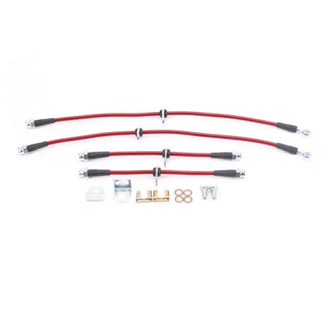 Red braided brake hose kit for Honda Fit from Power Stop with front and rear brake hoses