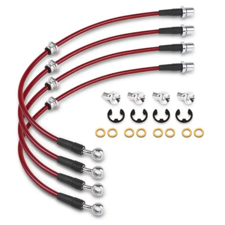Red braided brake hose kit for Honda Fit from Power Stop, durable brake hose kit