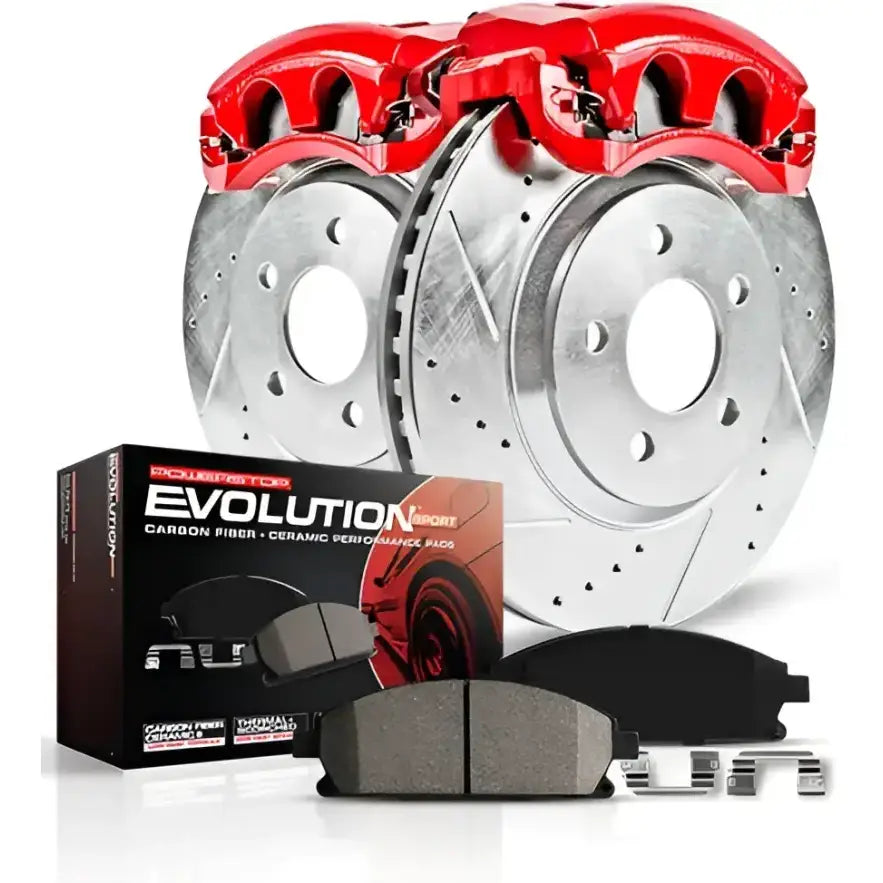 Powerstop GM Truck Front Ceramic Brake Pads and Rotor Kit with Red Caliper 