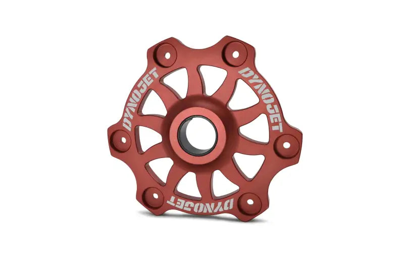 Red metal hub with six mounting points for Primary Pressure Plate Kit use