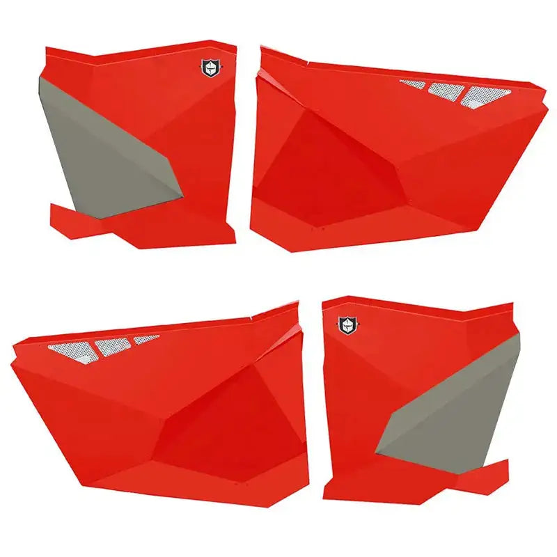 Four angular red and gray vehicle side panels for Pro Armor P2218D003BL traditional doors