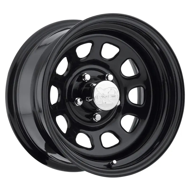 Pro Comp Series 17x9 wheel with black steel design and circular cutouts