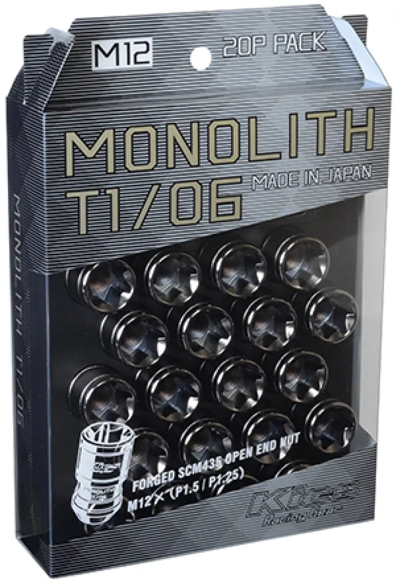 Project Kics 12 x 1.25 Glorious Black T1/06 Monolith Lug Nuts - 20 Pcs - Truck & Automotive