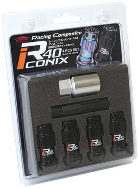 Project Kics 12X1.50 R40 Iconix Black Lug Nut Lock Set - 4 - Truck & Automotive