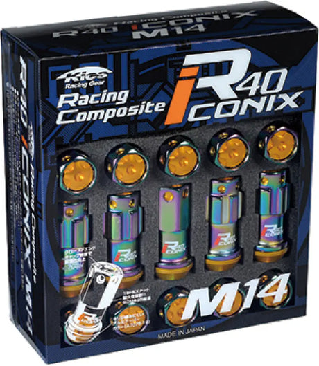 Project Kics 14x1.50 R40 Iconix Lock & Lug Nuts - Neo Chrome w/Gold Cap (16 + 4 Locks) - Truck Automotive