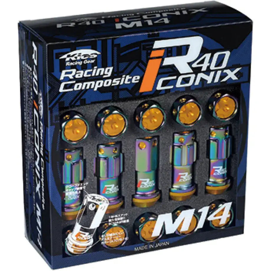 Project Kics 14x1.50 R40 Iconix Lock & Lug Nuts - Neo Chrome w/Gold Cap (16 + 4 Locks) - Truck Automotive