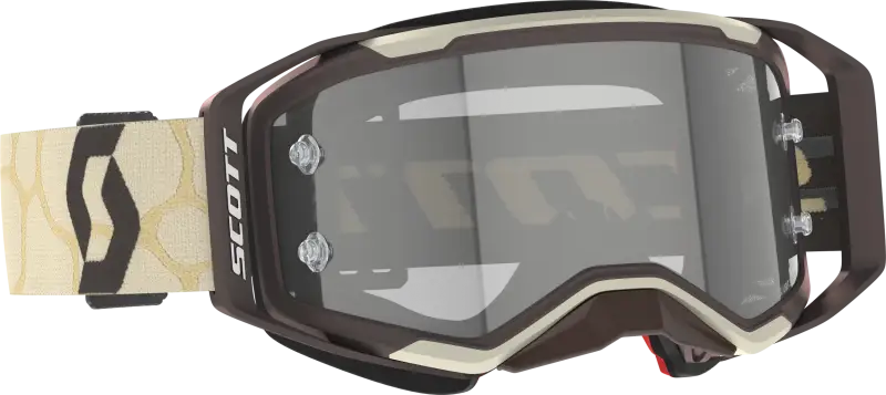 Brown and beige Prospect 2.0 sand dust motocross goggles with clear lens, light sensitive visor