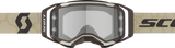 Brown and tan Scott Prospect 2.0 motocross goggles with clear lens, perfect for sand dust rides