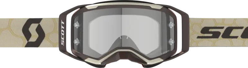 Brown and tan Scott Prospect 2.0 motocross goggles with clear lens, perfect for sand dust rides