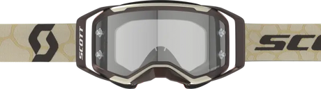 Brown and tan Scott Prospect 2.0 motocross goggles with clear lens, perfect for sand dust rides