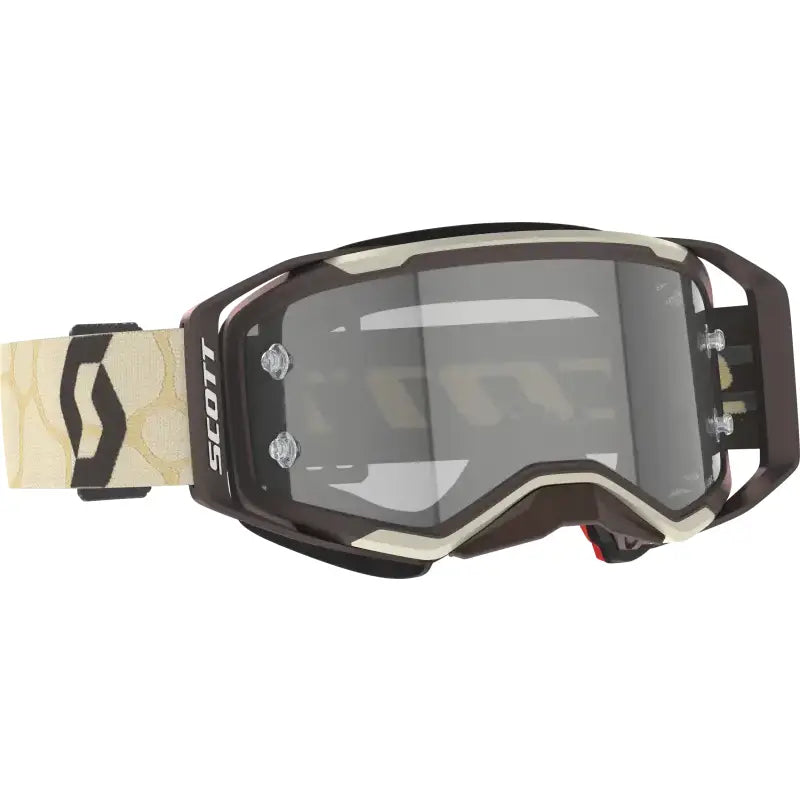 Brown and beige Prospect 2.0 sand dust motocross goggles with clear lens, light sensitive visor