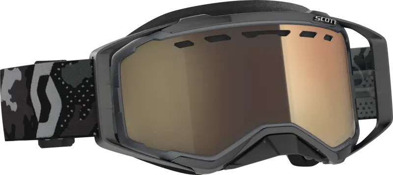Prospect Goggle Snow Cross with black and grey design and reflective amber-gold lens