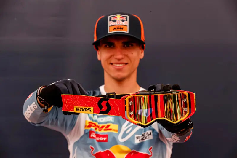 Prospect Le 6 Days Goggle Isde Spain with red black strap and reflective multi-color lenses