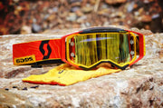 Red and yellow motocross goggles with mirrored lens for Prospect Le 6 Days Goggle ISDE Spain