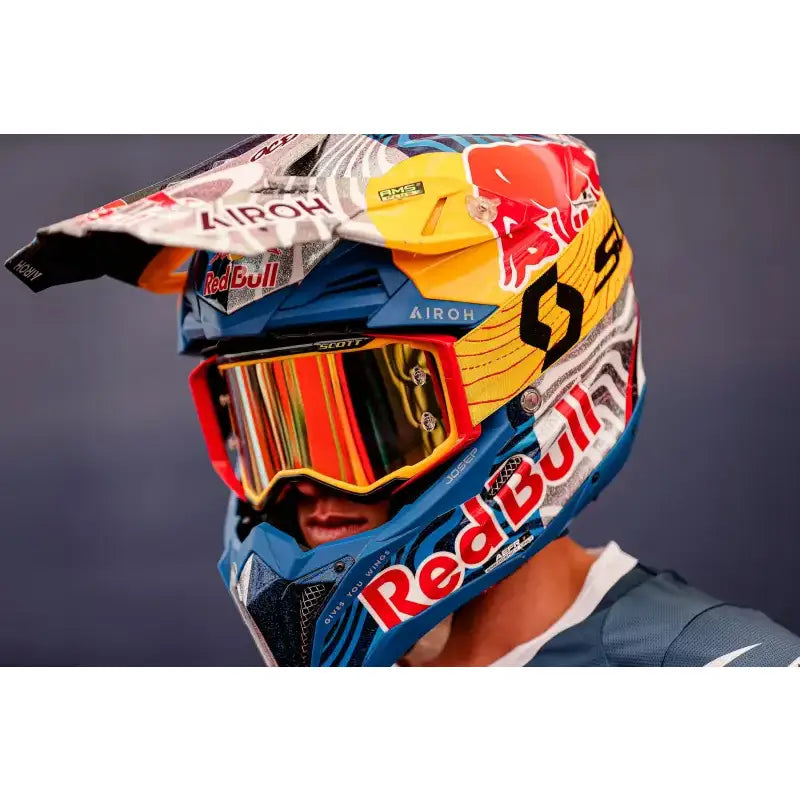 Vibrant motocross helmet with mirrored goggles from Prospect Le 6 Days Goggle ISDE Spain