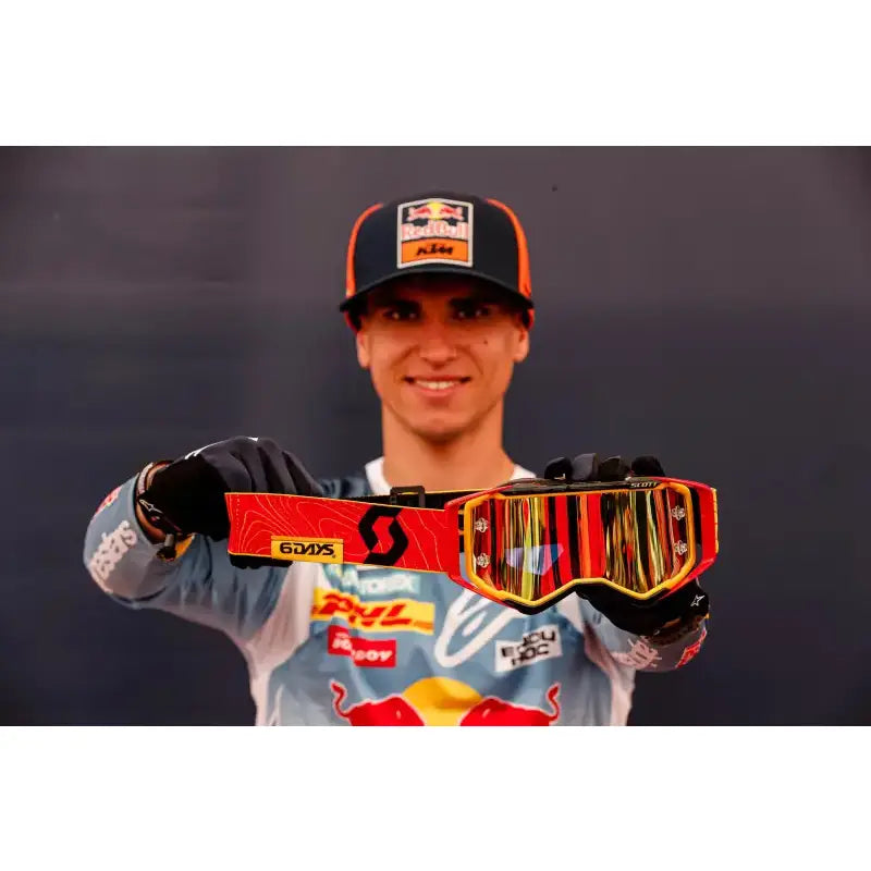 Prospect Le 6 Days Goggle Isde Spain with red black strap and reflective multi-color lenses