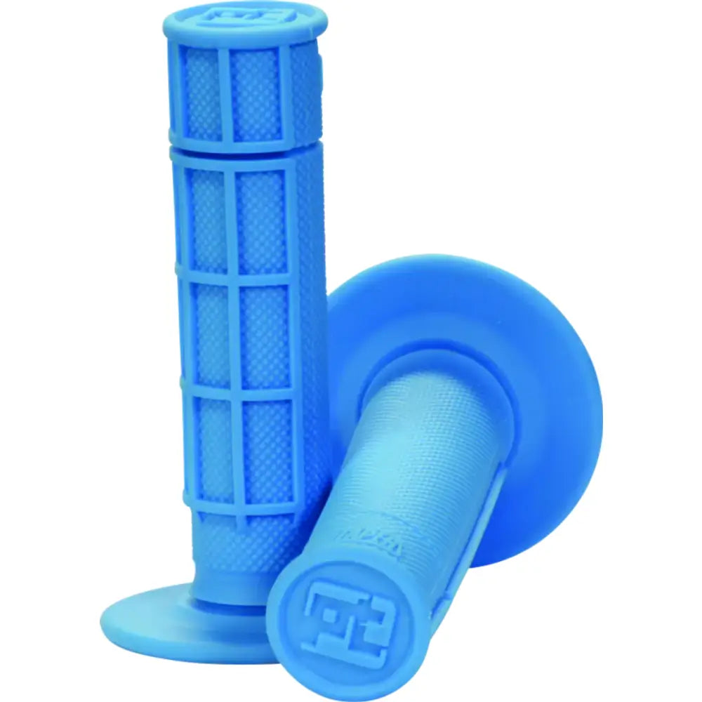 Neon blue waffle grips perfect for rough terrains on ProTaper 1/2 handlebars