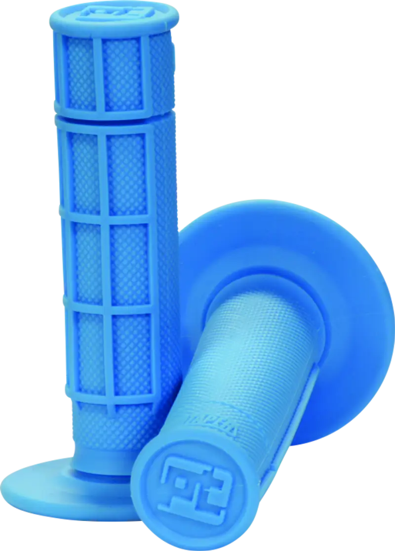 Neon blue waffle grips perfect for rough terrains on ProTaper 1/2 handlebars