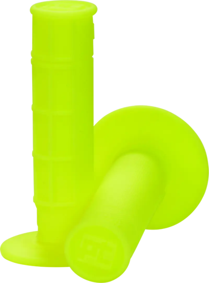 Neon yellow waffle grips on bicycle handlebar for a vibrant neon yellow look