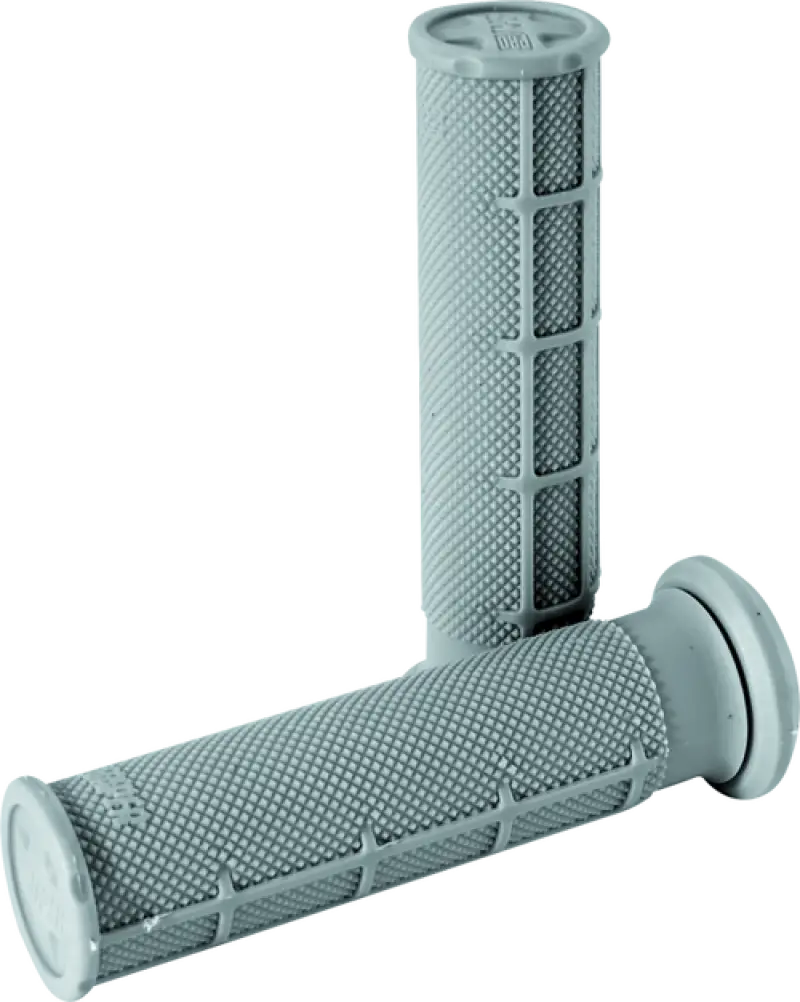 Gray textured handlebar grips with soft light gray waffle pattern for ATV riding