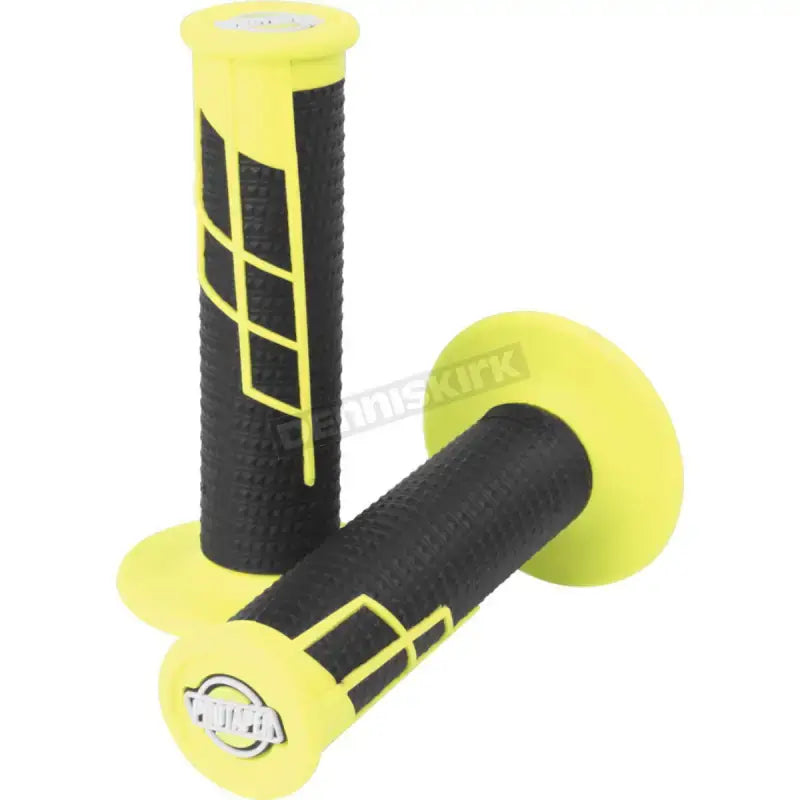 Yellow and black waffle grip for motorcycle handlebar, neon yellow black style