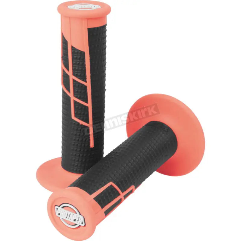 Orange and black motorcycle grips from ProTaper Clamp-On 1/2 Waffle Grip in neon red black
