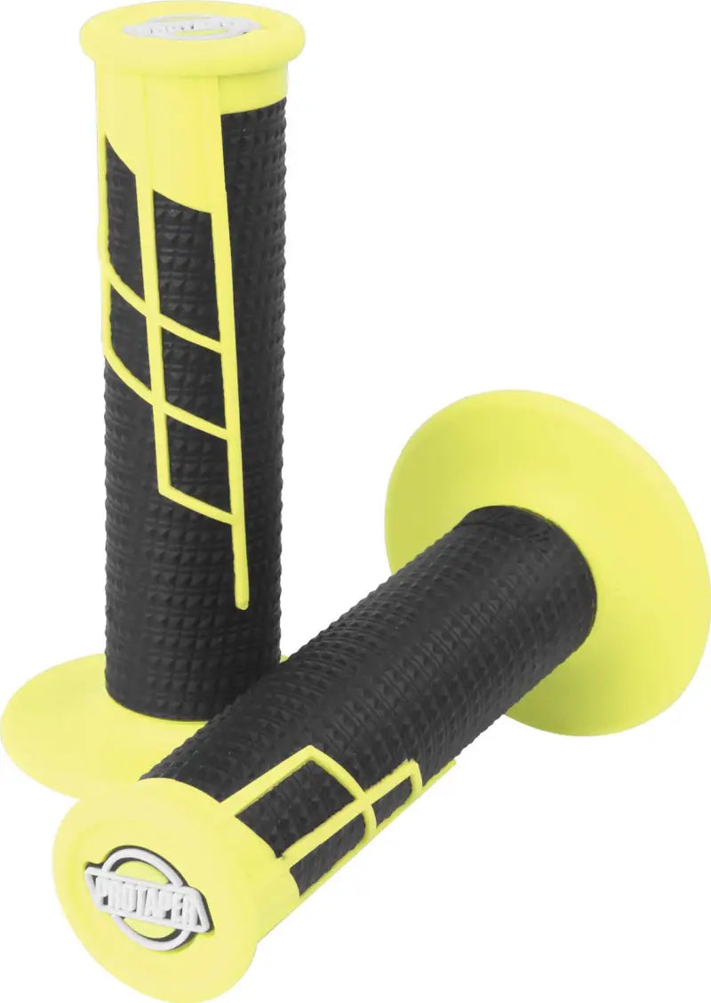 Yellow and black textured waffle grip handlebar grips for the ProTaper Clamp-On neon yellow black bike look