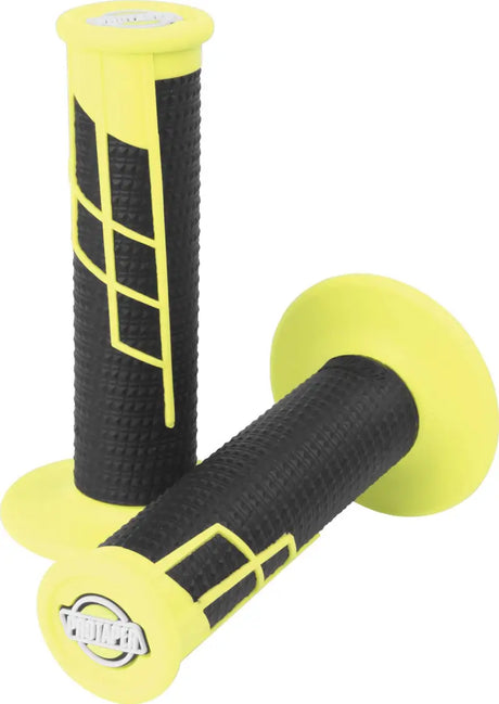 Yellow and black textured waffle grip handlebar grips for the ProTaper Clamp-On neon yellow black bike look