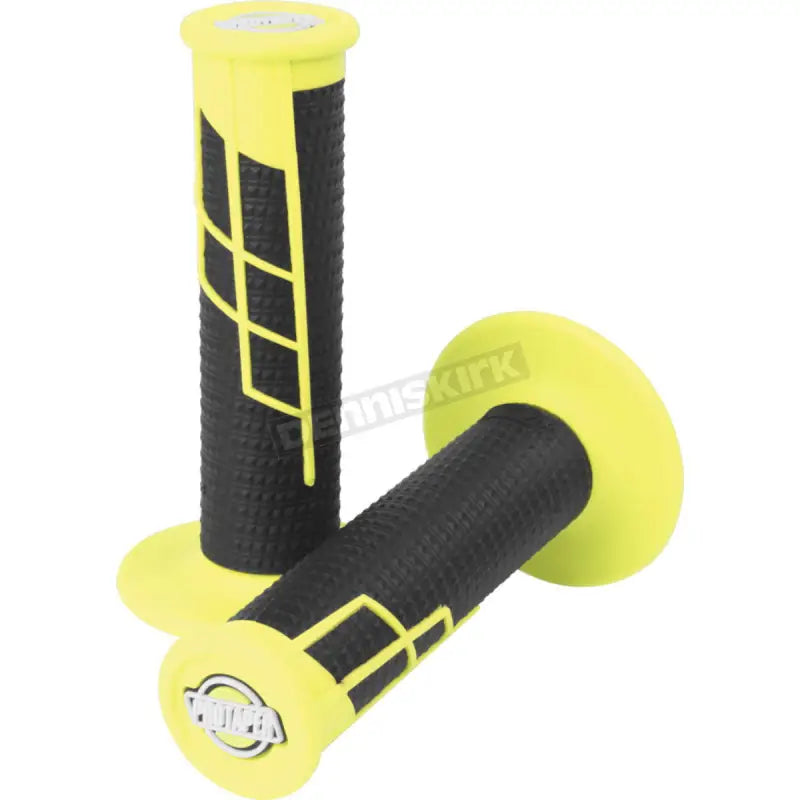Yellow and black waffle grip for motorcycle handlebar, neon yellow black style
