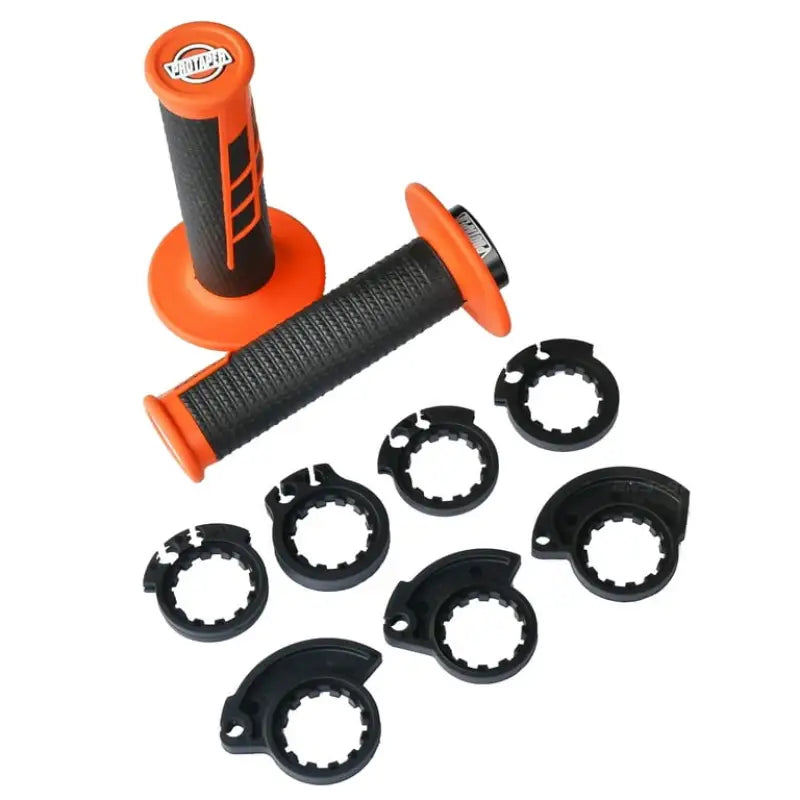 ProTaper Clamp-On orange black waffle grip with handlebar and throttle cams for motorcycles