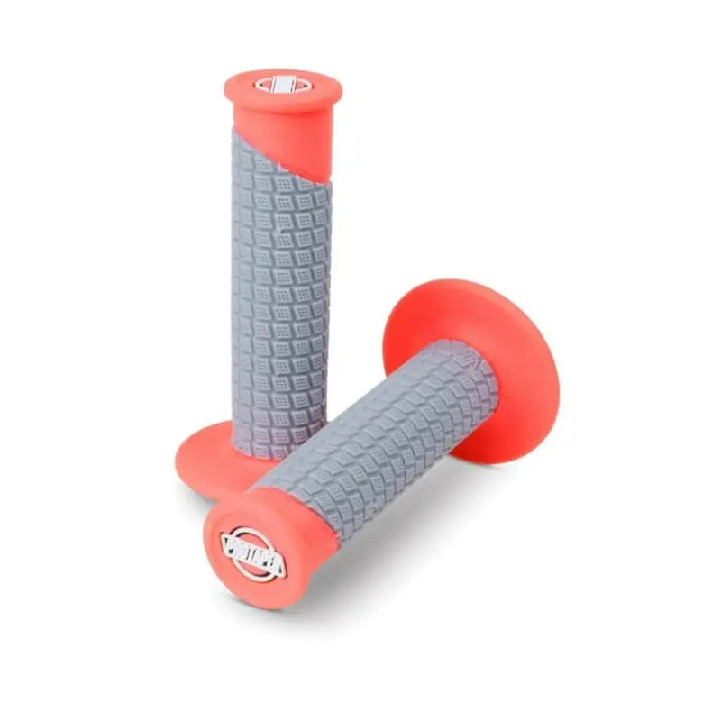 Pair of coral and gray textured handlebar grips from ProTaper Clamp-On Pillow Top Grips neon red gray