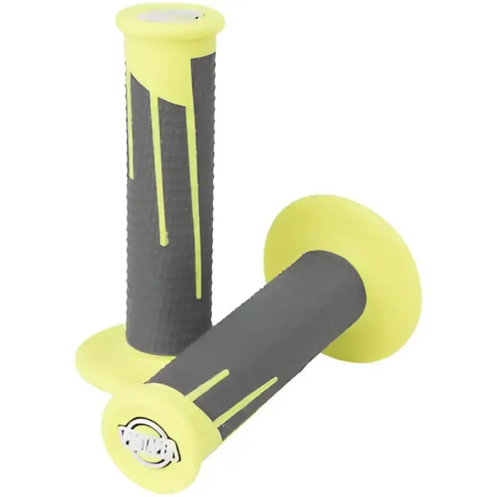 Yellow dark gray and neon yellow motorcycle handlebar grips for sporty style