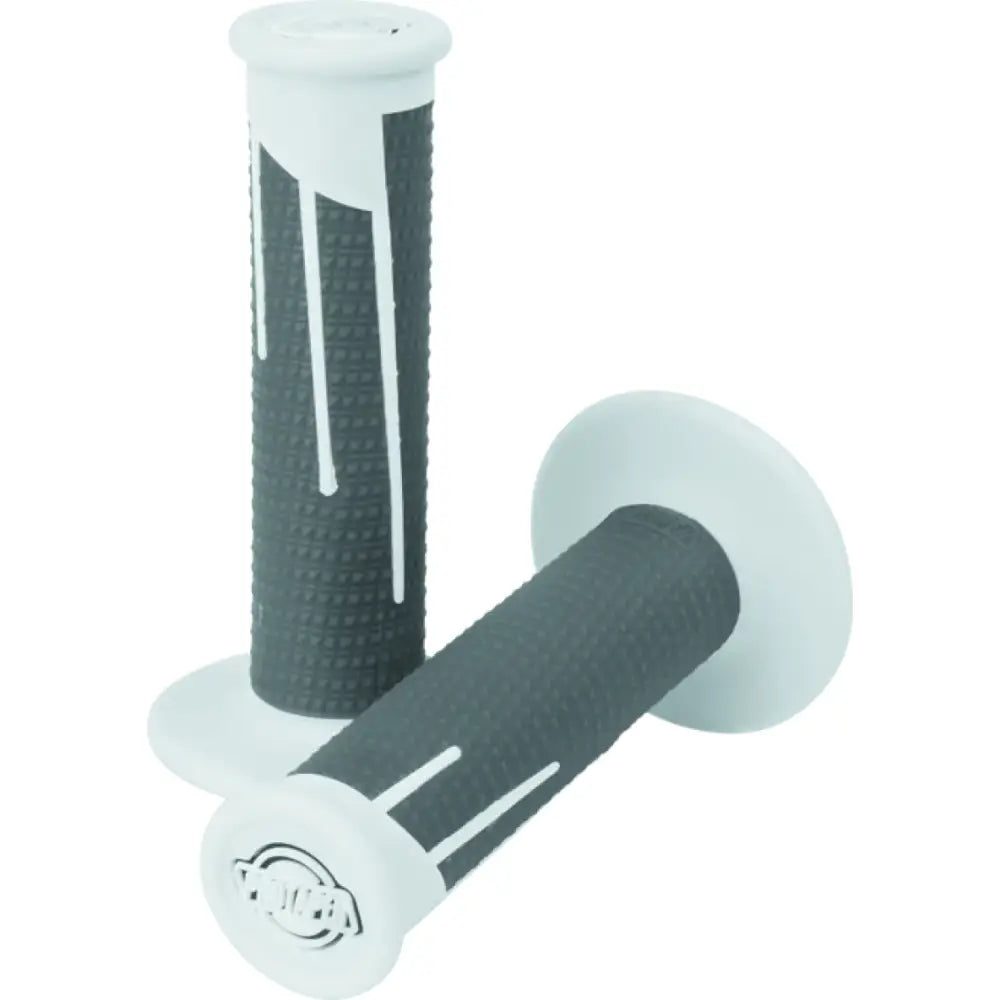 Gray and white motorcycle handlebar grips in dark gray and white dark colors for style