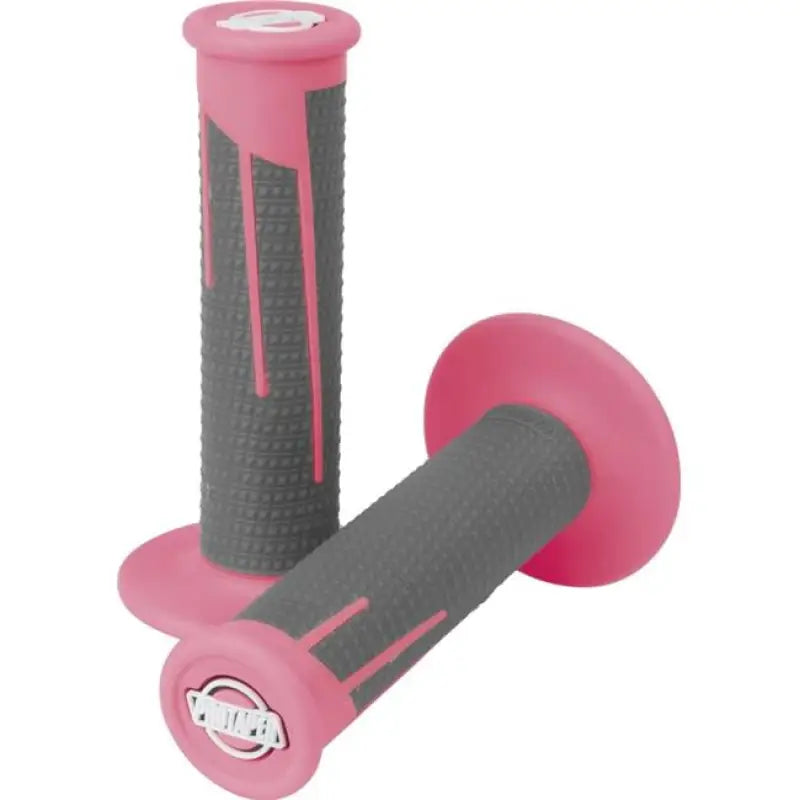 Pink and gray motorcycle handlebar grips with neon pink dark design for style and grip