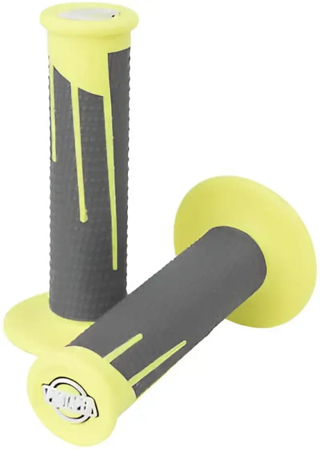Yellow dark gray and neon yellow motorcycle handlebar grips for sporty style