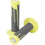 Yellow dark gray and neon yellow motorcycle handlebar grips for pro style riding